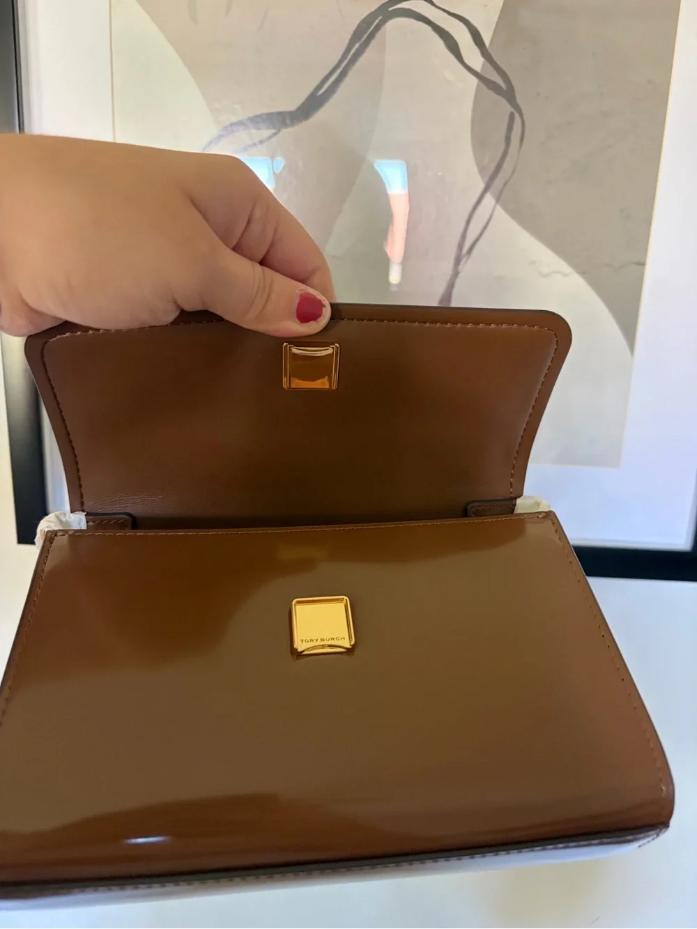 Tory Burch Brown Patent Leather Top-Handle Bag